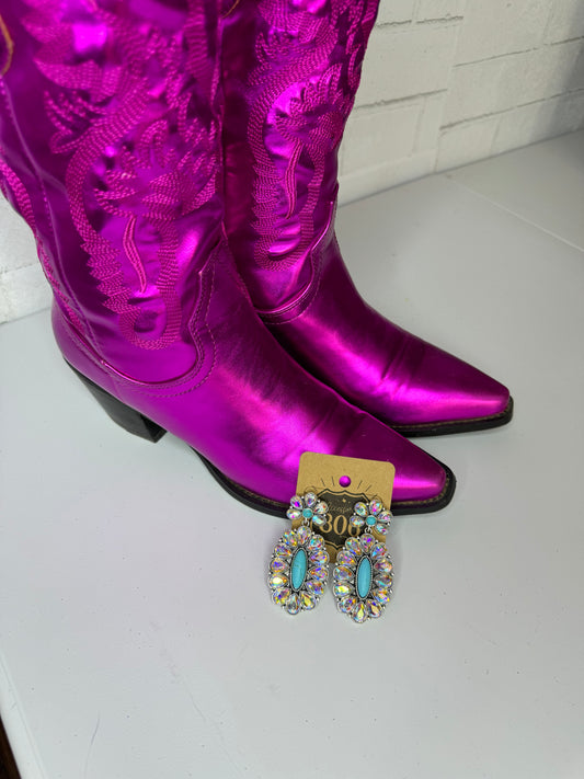 Rhinestone Concho Earring AB Stone