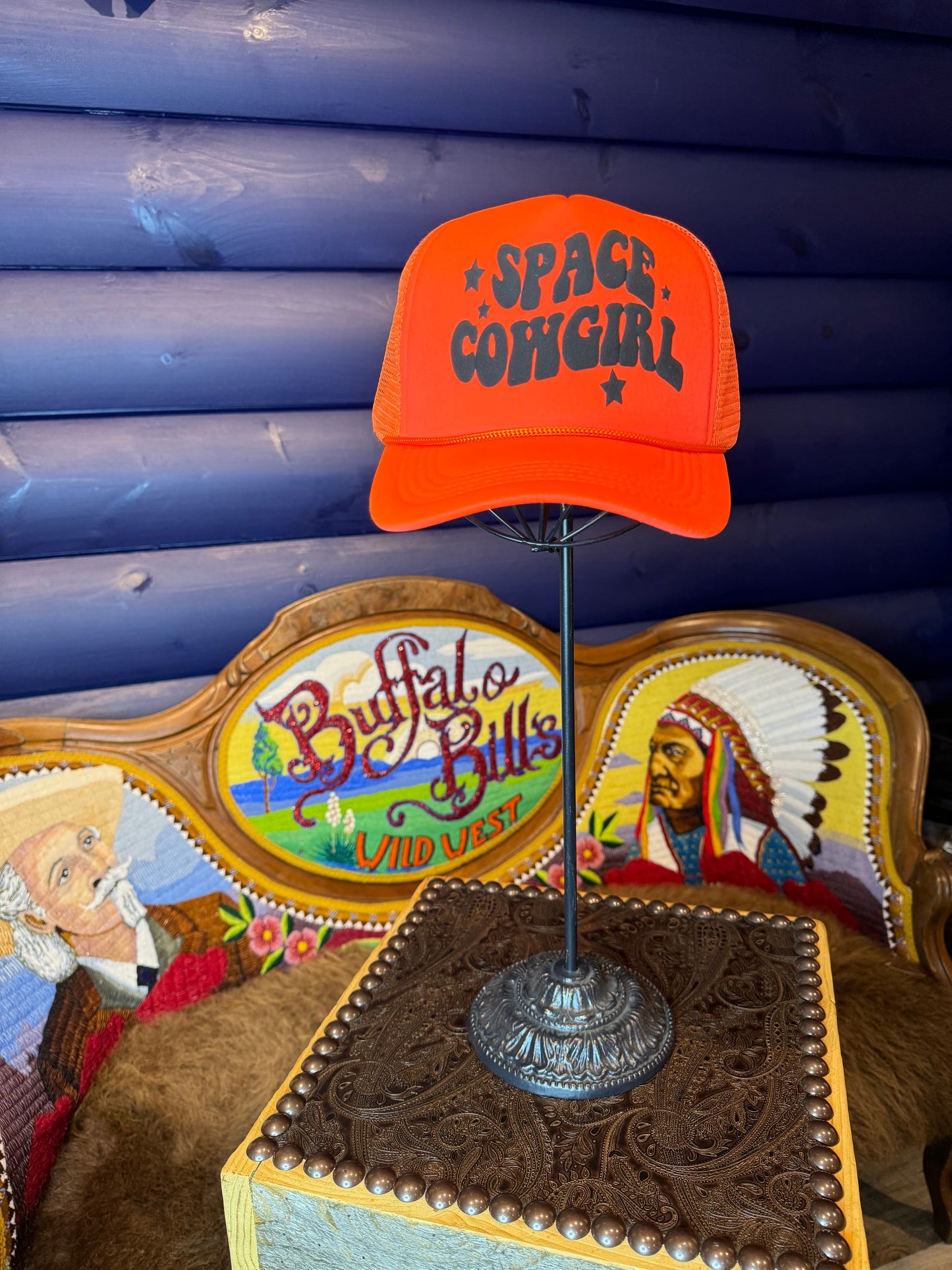 Neon Orange Space Cowgirl Trucker Cap