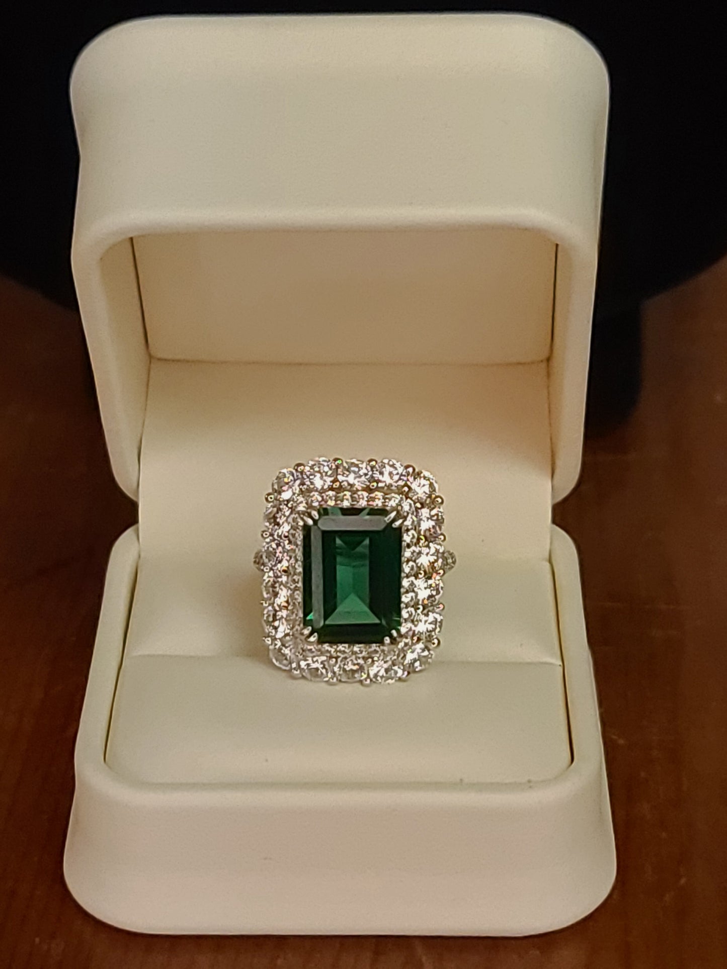 Emerald &  Moissanite Lab Diamond Ring