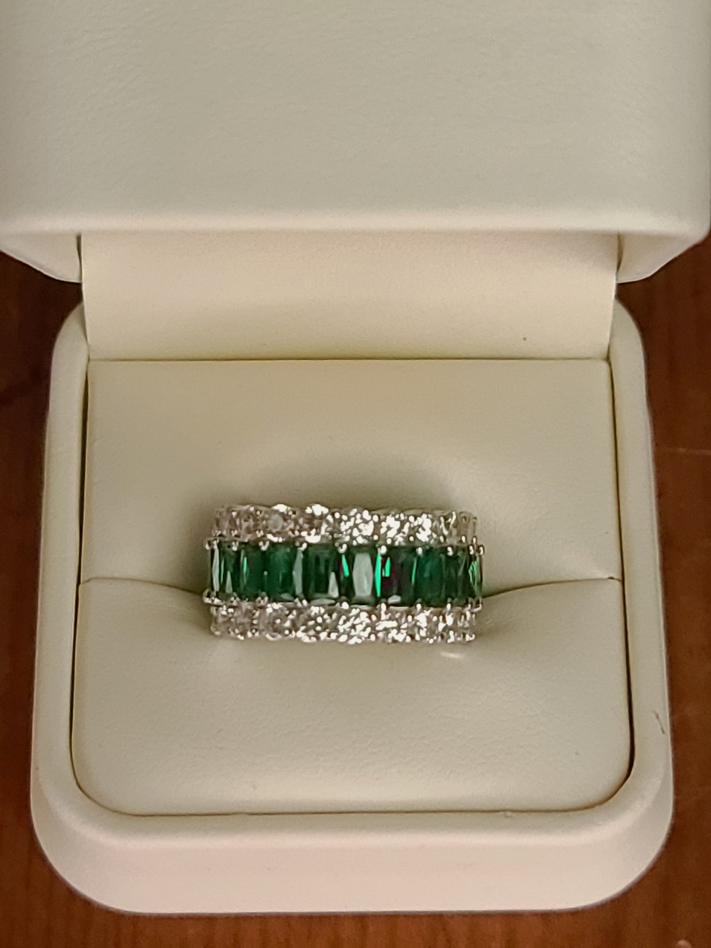 Lab Emerald Wide & Diamond Moissanite Band