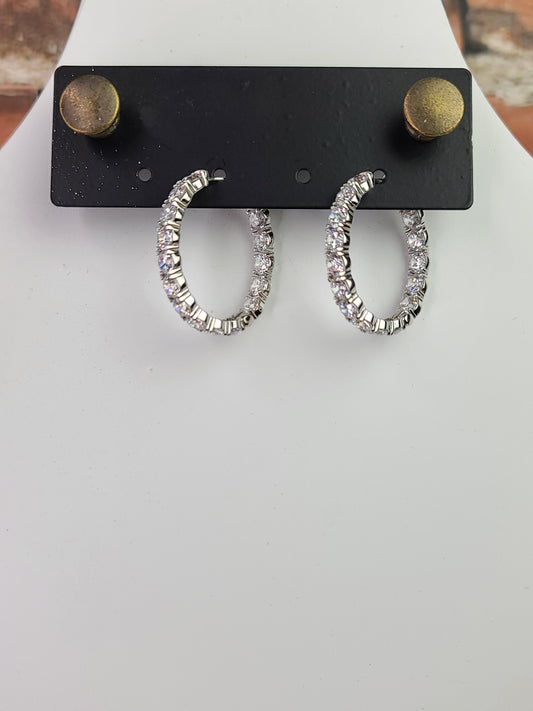 Medium Oval CZ Diamond Hoop Earrings