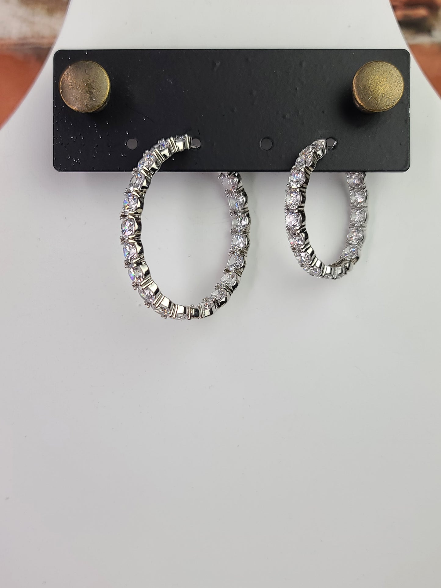 Large Oval CZ Diamond Hoop Earrings