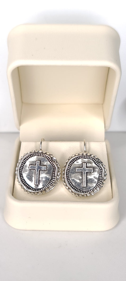 PRAYER WARRIOR Silver Coin Round Earrings