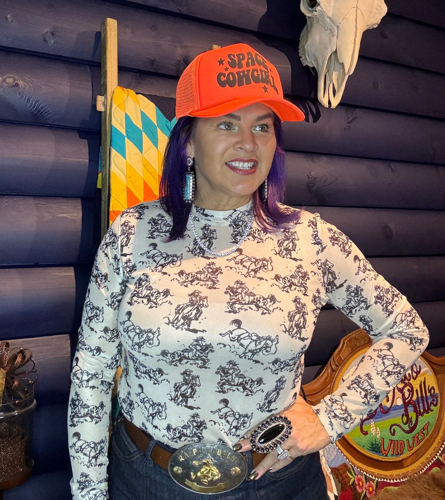 Neon Orange Space Cowgirl Trucker Cap