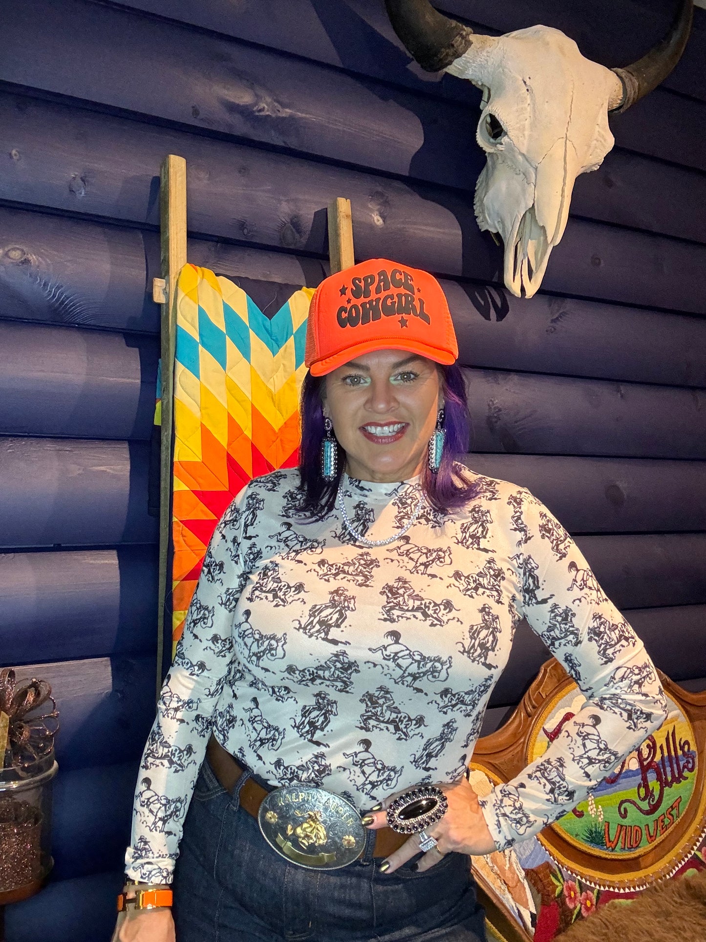 Neon Orange Space Cowgirl Trucker Cap