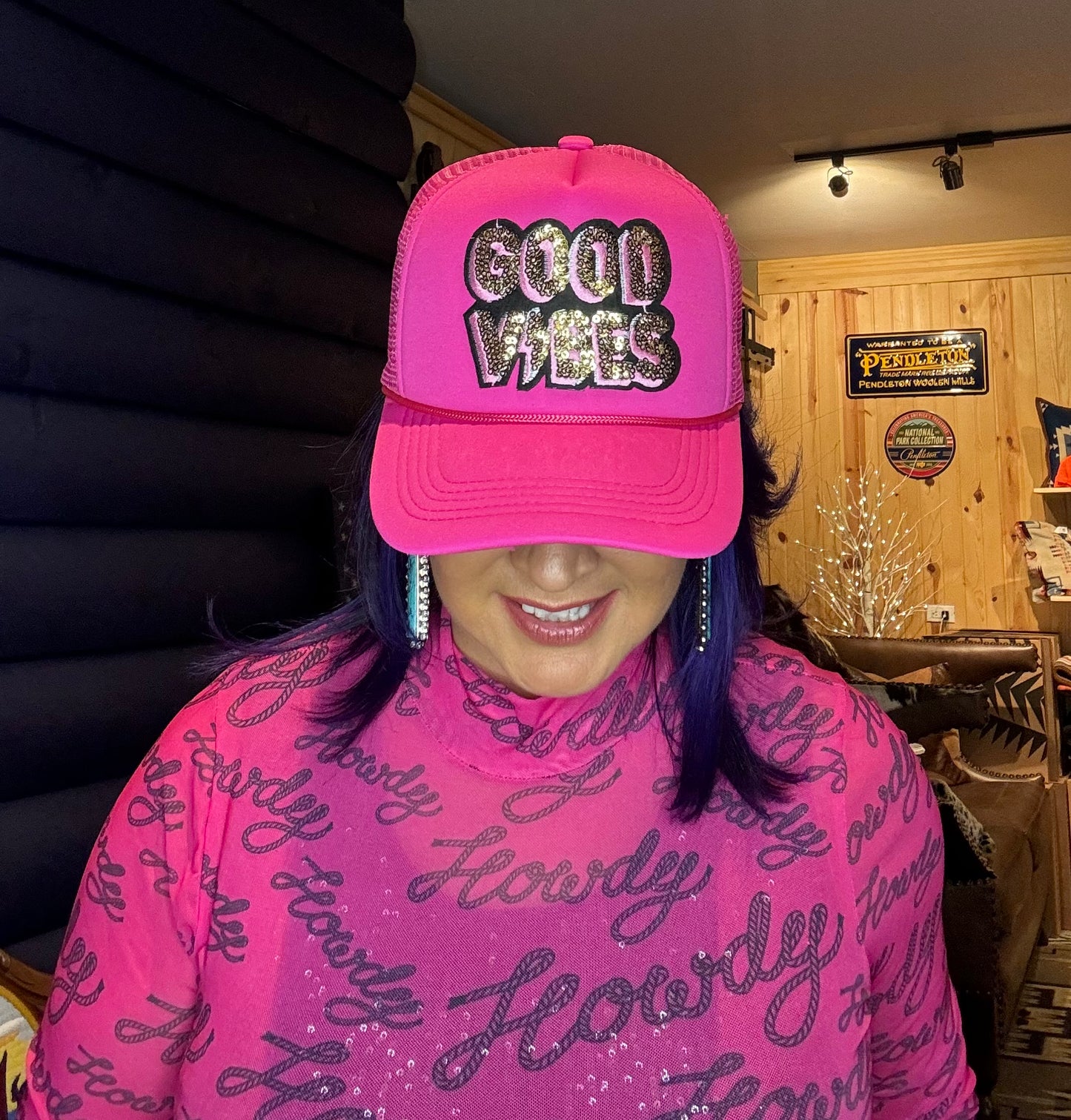 Good Vibes Sequin Trucker Cap