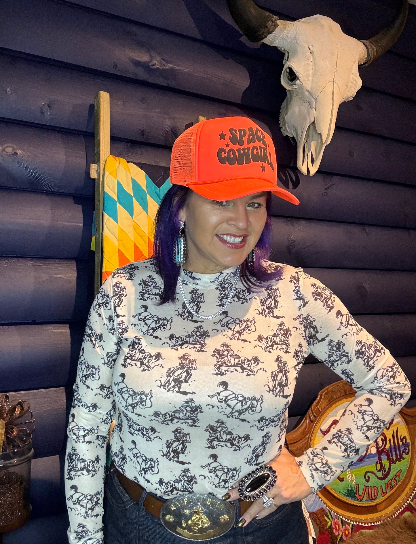 Neon Orange Space Cowgirl Trucker Cap