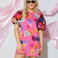 PINK SEQUIN CONVERSATION HEART POOF SLEEVE DRESS