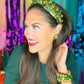 Green & Gold Brocade Headband with Crystals