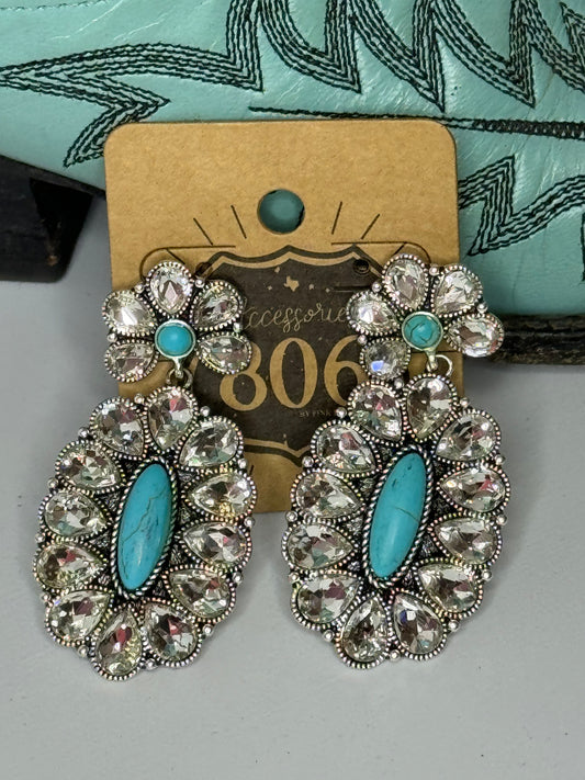 Rhinestone Concho Earring Clear Stone