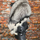 Oversized Beige Silver Fox Collar w/Fringe