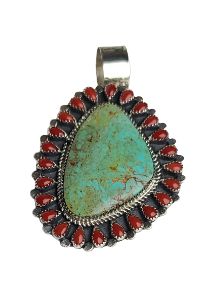 Turquoise & Red Coral Pendant