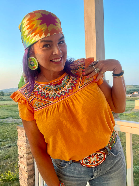 Neon Beaded Earrings With Turtle Center