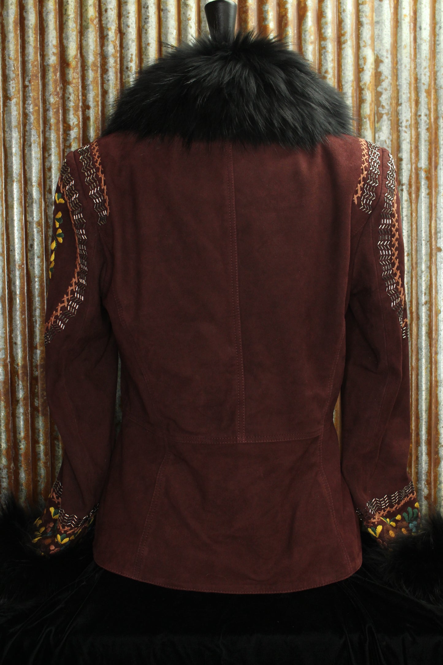 Merlot Leather Jacket with Fur Collar & Cuffs