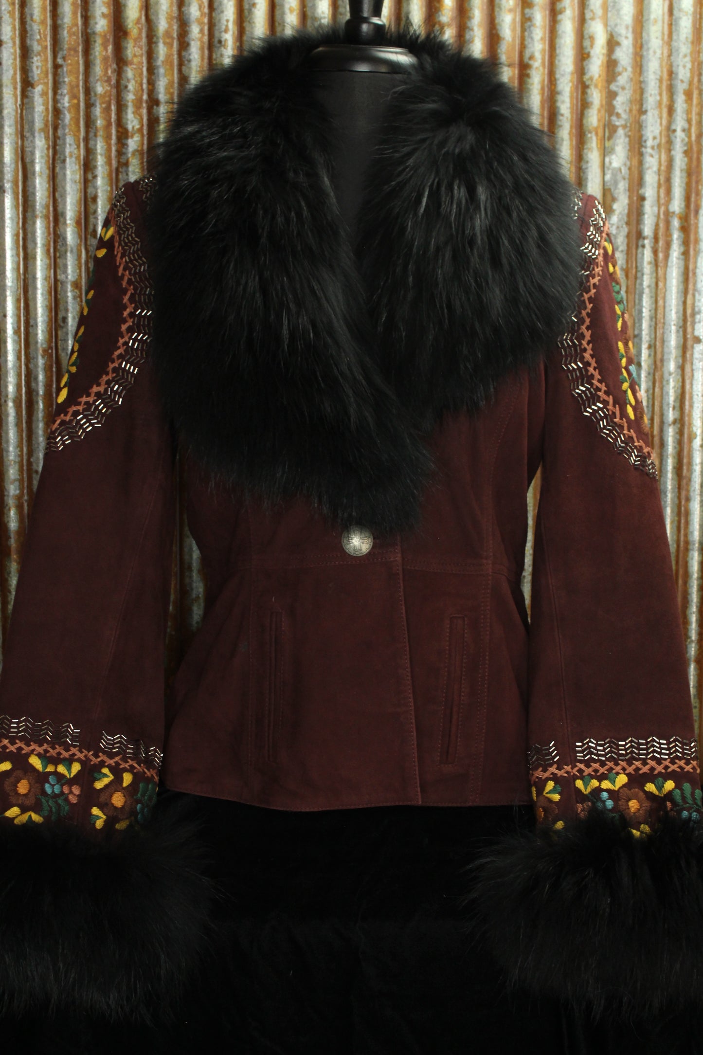 Merlot Leather Jacket with Fur Collar & Cuffs